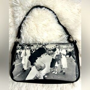 Iconic clutch purse LIFE black & white photo, Navy, War is over. Pop art